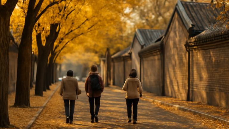 Jalan di Beijing dengan dedaunan ginkgo menguning saat musim gugur