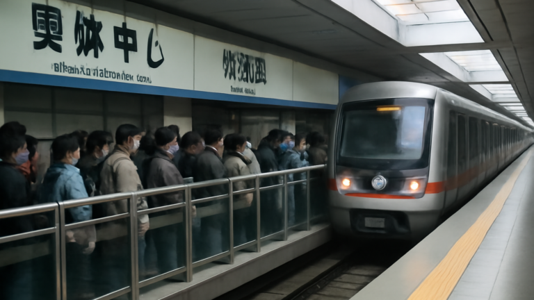 Suasana stasiun subway Beijing yang ramai dengan penumpang menunggu kereta